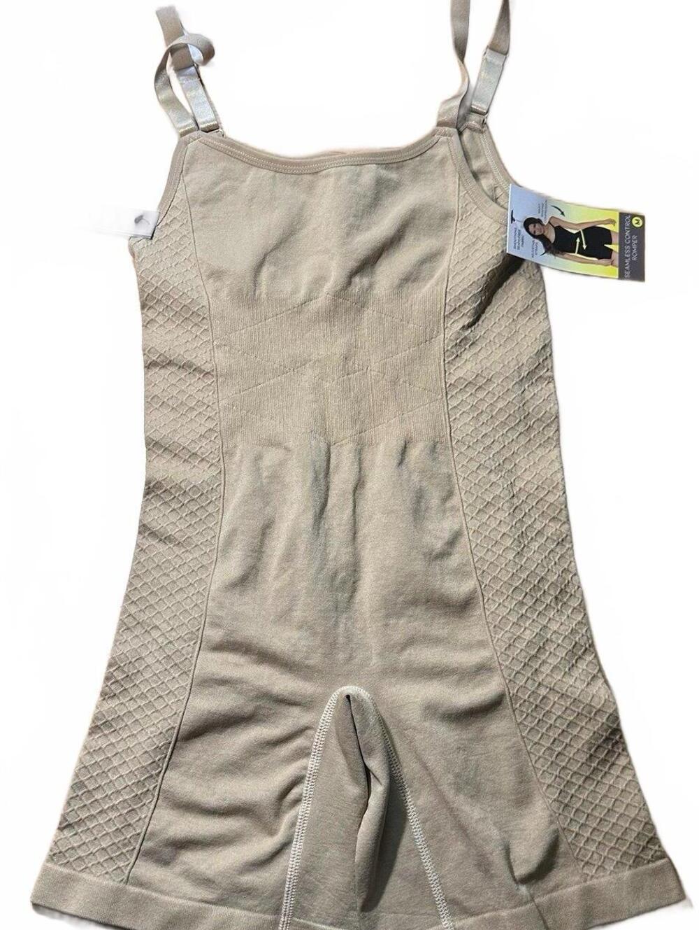 flex compression seamless beige body suit short adjustable shoulder size M NWT